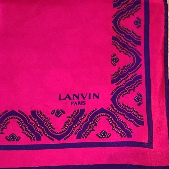 NEW Lanvin Fuschia/Magenta & Purple Silk Scarf, Floral Pattern, 25" square - Picture 4 of 9